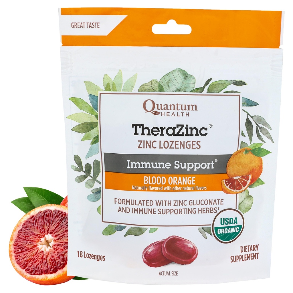 Quantum Helse TheraZinc Organic Sink Lozenges Echinacea & Honey Immune Support for voksne og barn 12+ Naturlig flavored blod oransje rask relief uten ettersmak - 18 greve