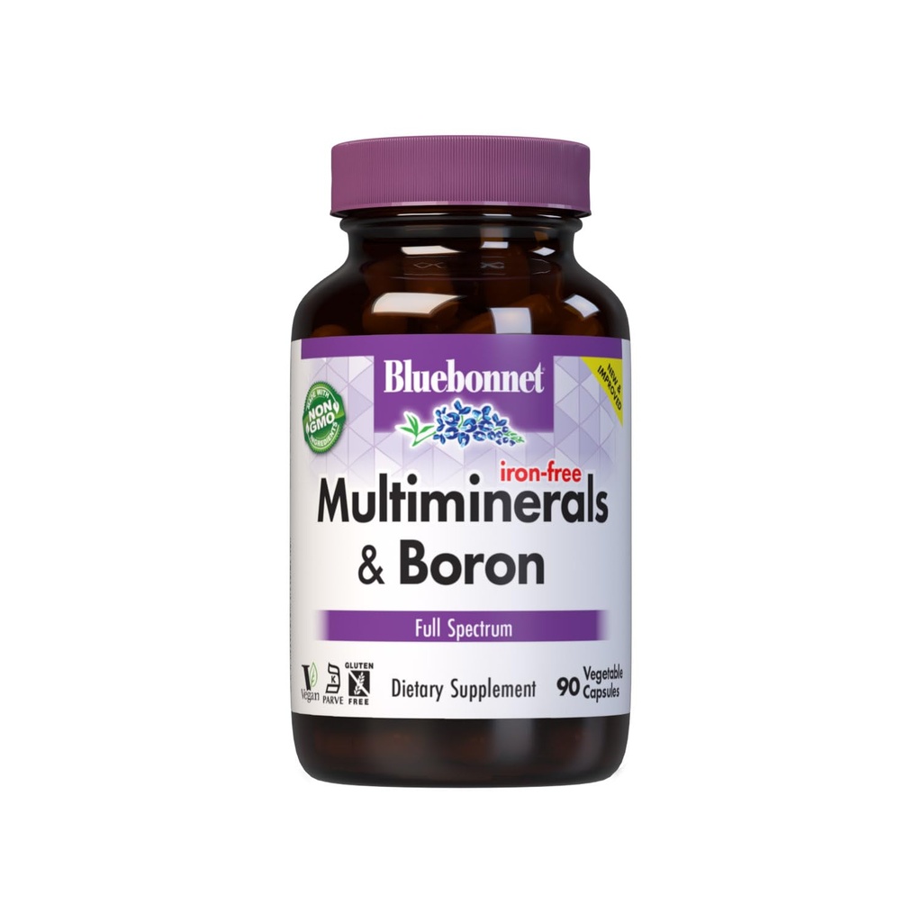 Bluebonnet Multi Mineral Plus Bor Vegetariske kapsler uten jern, hvit 90 greve