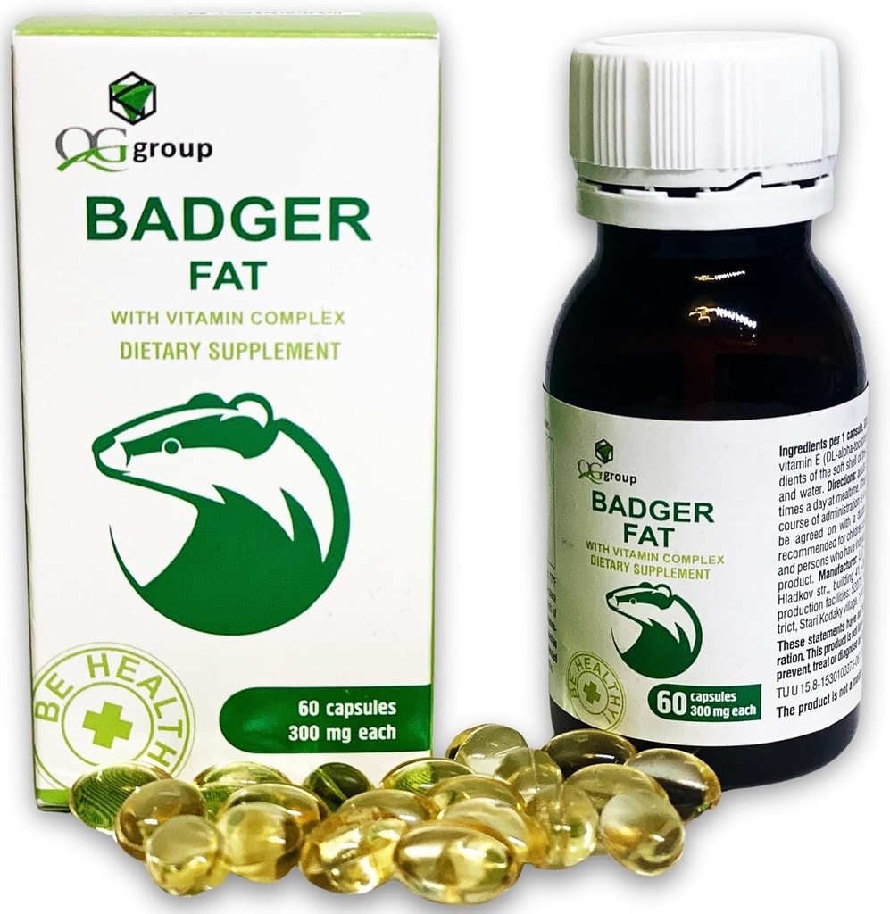 QG-gruppe Badger fett naturlig kilde til polyumettede fettsyrer - 60 kapsler, 300 mg Hver