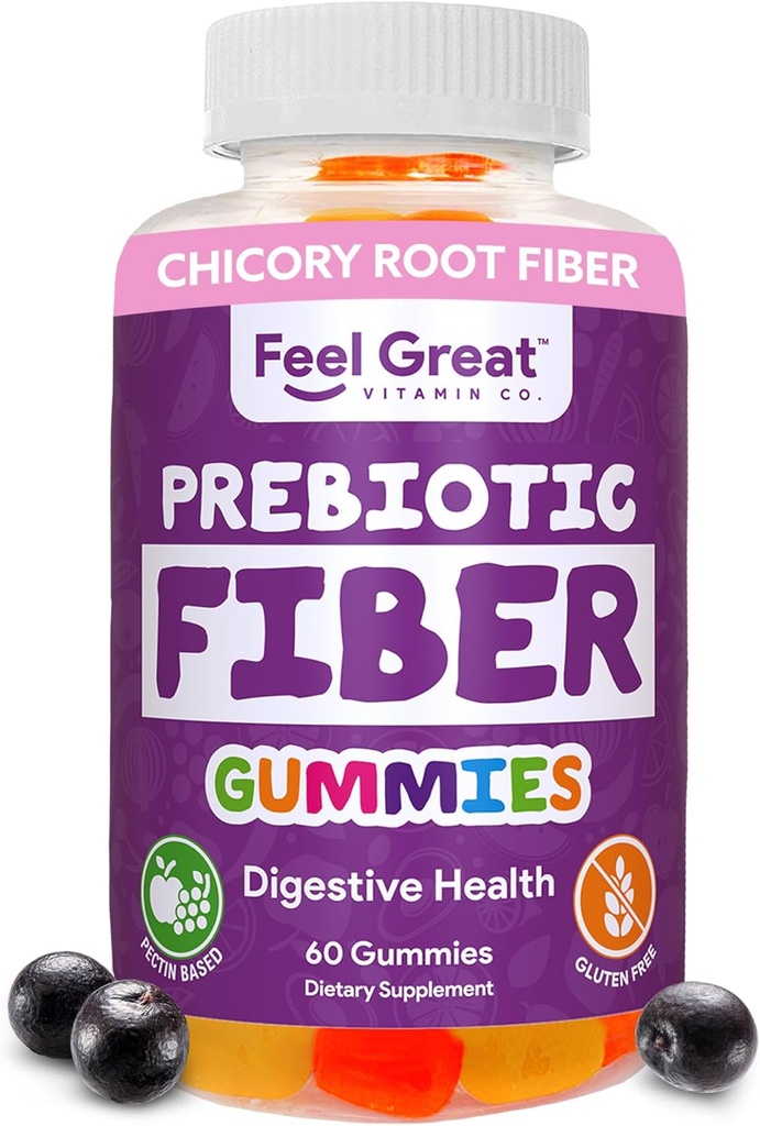 Prebiotiske Fiber Gummies by Feel Great Vitamin Co (60 Gummies) 中 Hjelper Forbedre Digestive Helse, Gjenopprett Naturlig Gut Flora, og Støtte Overordnet Helse & Immunitet*