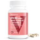 Iron Bisglycinate Supplement for kvinner og menn - 30mg Iron piller med vitamin C, B12, Folinsyre - Chelatert jern for anemi, Helseblod - høy absorpsjon, glutenfri, ikke-GMO - 60 Vegan Caps