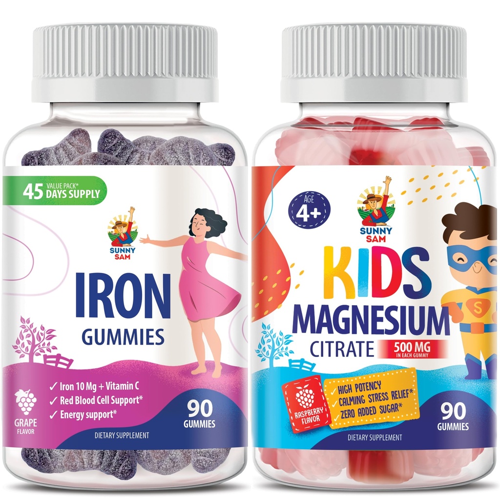 Magnesium Gummies for barn 500 mg og jern gummier for voksne - jern vitaminer med vitamin C