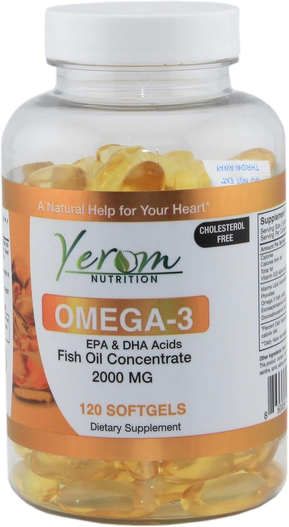 Omega 3 Fish Oil - høy potens EPA & DHA, støtter hjerte, hjerne og felles helse, 120 Softgels.