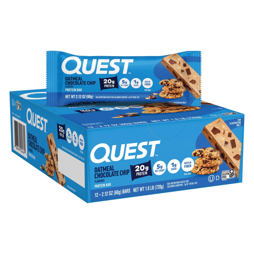 Quest Ernæring havremel sjokolade chip Protein Bars, 20g Protein, 1g Sukker, 5g Net Carb, Glutenfri, Keto Vennlig, 12 Count