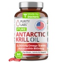 Renhet Labs Antarktis krill olje 2000mg Omega-3 med Astaxanthin 800mcg Supplement for å støtte minne-rik i Omega 3, fettsyrer, DHA, EPA & Fosfolipider - 60 Softgels