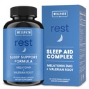WellPath Rest Valerian Root søvnhjelp for voksne med Melatonin & L-Theanine | Naturlig og herbal sovepiller med ekstra styrke | 5-HTP, sitron balm, kamille, 60 Ct