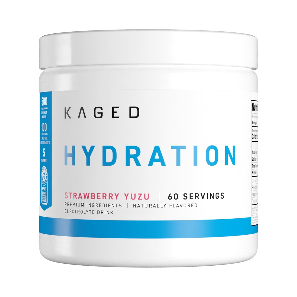 Kaged Hydration Elektrolytter pulver | Strawberry Yuzu |-Charge Sports Drink Blande | Pre, Innlegg, Intra trening | Lav karbohydrat, Vegansk, Glutenfri | Kosttilskudd for menn og kvinner | 60 Serveringer