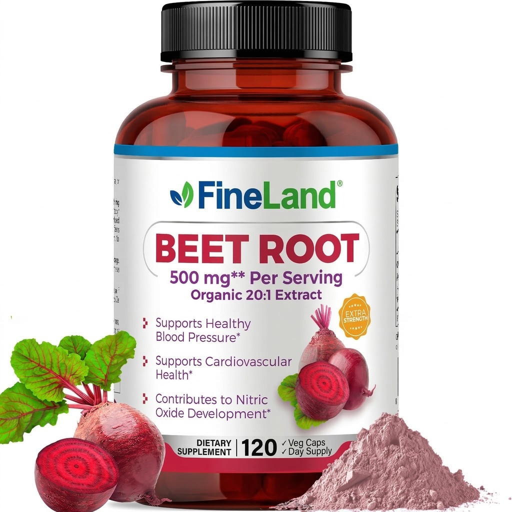 FineLand Beet Root Capsules 中 Blood Pressure Support 10.000mg Ekvivalent per servering 文 20:1 Ekstrakt,120 Vegan Capsules – Immunsystem, Sirkulasjon og hjerte helse – Ikke GMO, laget i USA