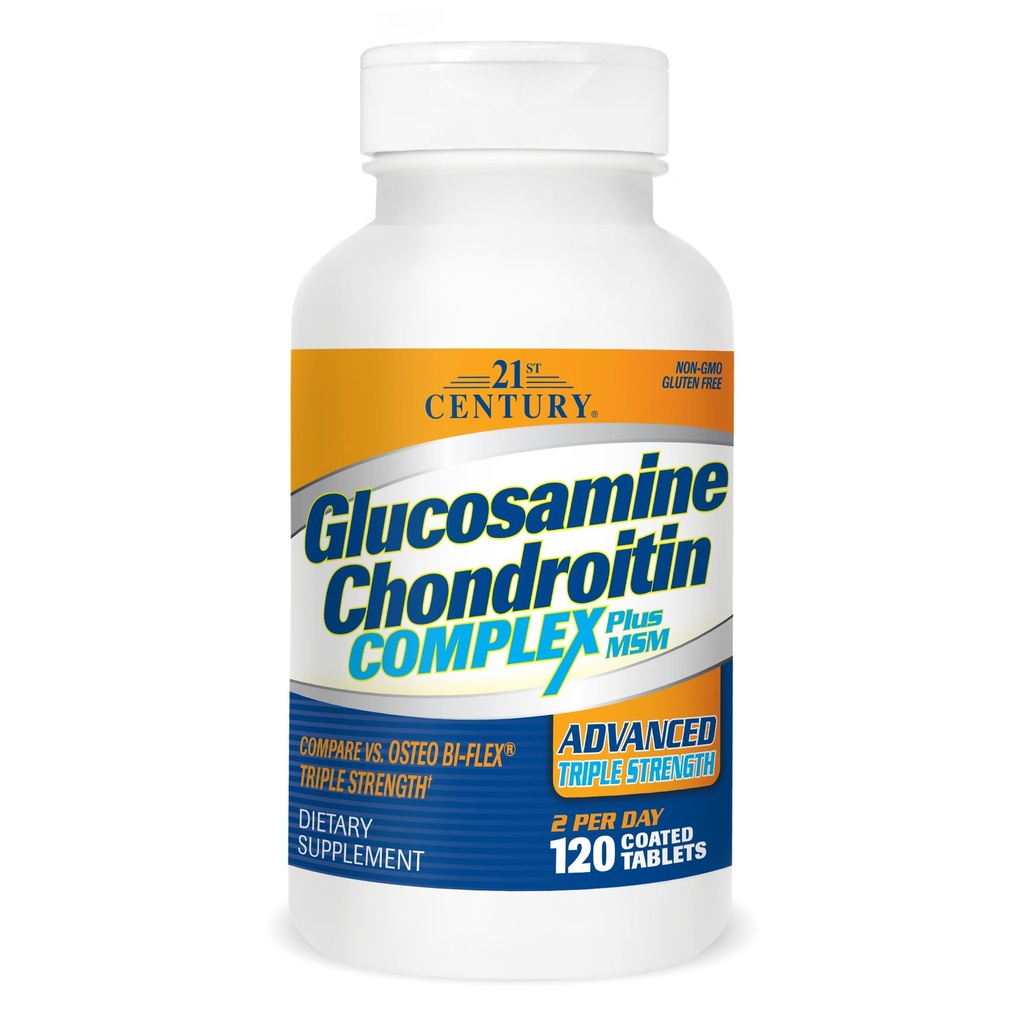 21st Century Glukosamine Chondroitin Complex Plus MSM, avansert trippel styrke, 120 tabletter