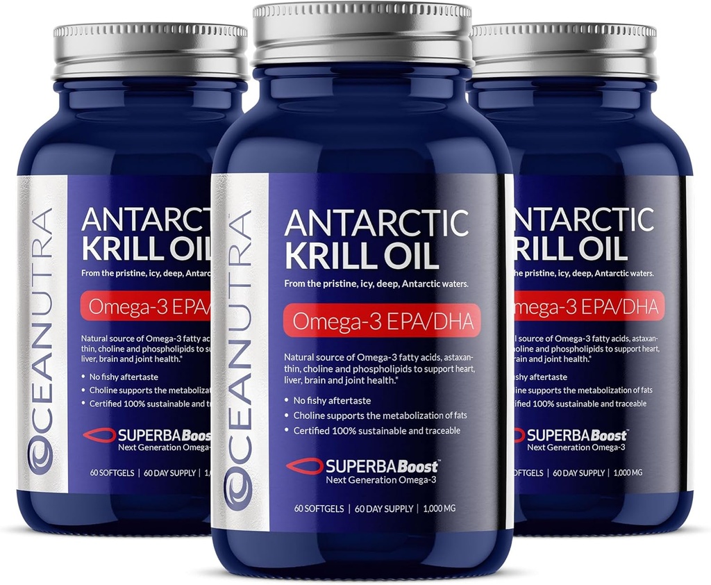 100% ren organisk krillolje 1000mg, 180-dagers forsyning, Omega 3, høyeste konsentrasjon 56% Fosfolipider, Wild Caught, bærekraftig Antarktis SuperbaBoost, Astaxanthin, Omega xl,Heart, Hudpleie, Ingen fiskeolje