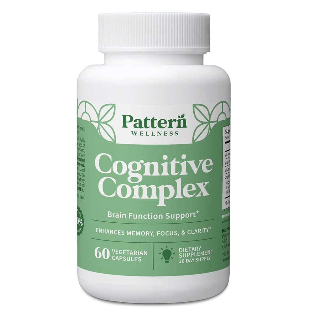 Mønster velvære Kognitivt Complex Supplement – Støtter hukommelse, fokus, mental klarhet og hjernehelse – Lions man, Bacopa, B-vitaminer – 60 vegetariske kapsler