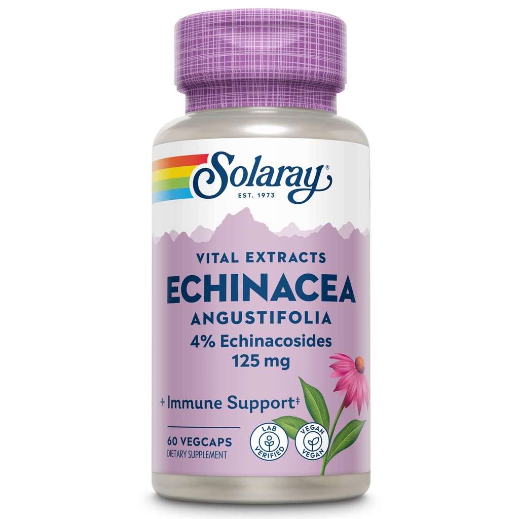 SOLARAY Echinacea Angustifolia Root Extract 125 mg | Sunn Immune & Respiratorisk funksjon Støtte | 60 Vegkaps
