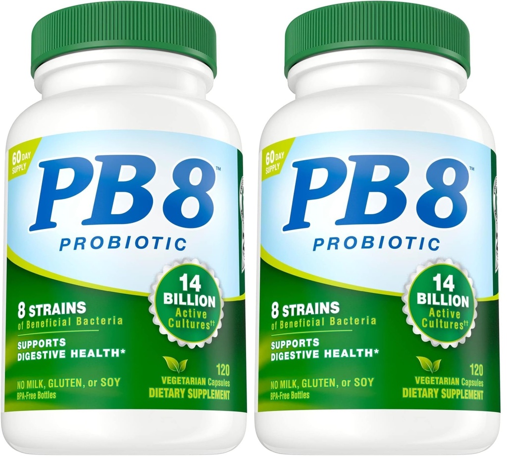 Ernæring nå PB 8 Probiotiske Acidophilus for livet* Vegetariske kosttilskudd for menn og kvinner, 120 greve (pakke på 2)