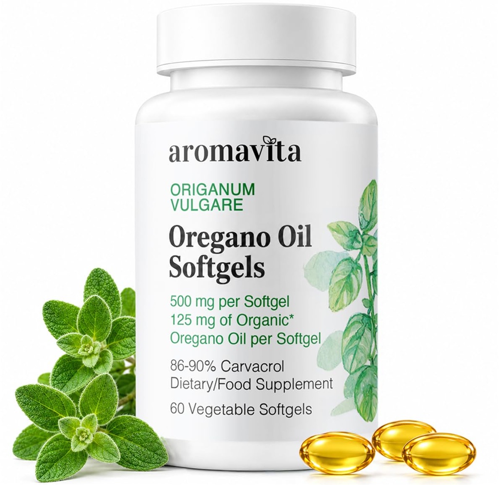 Oregano Oil Capsules – 108 mg Carvacrol per Softgel – høy potens Immun & Digestive Support – Vegansk, ikke-GMO, Glutenfri – 60 Softgels – Gresk Organic Wild Oregano
