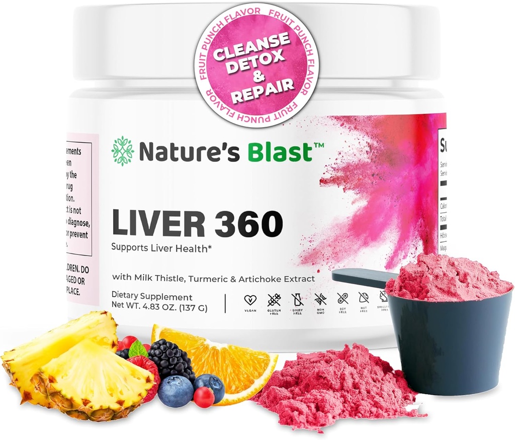 Liver 360 - Liver Cleanse Detox & Repair pulver med Melk Thistle, Turmeric & Artichoke Extract Frukt Punch Flavor - 30 Serveringer