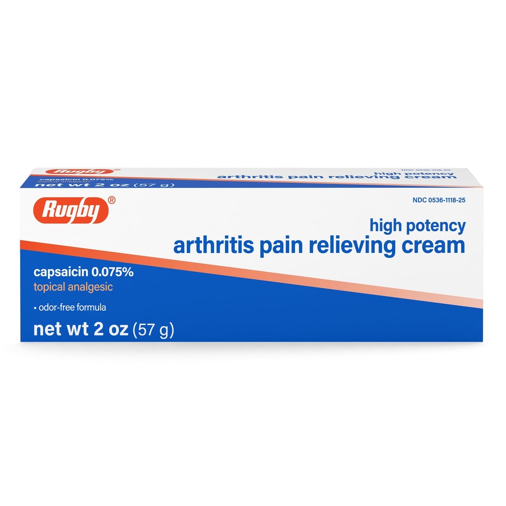 Rugby høy styrke Capsaicin 0.075% Krem - smertelindring krem for ledgikt - 2 Oz (57g), (1 pakke)