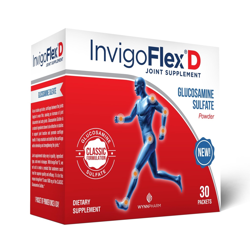 INVIGOFLEX® D - 1500 mg glukosaminsulfatpulver (klassisk formulering) - Premium Joint Supplement for knær, hender, rygg og Hip-støttepakker