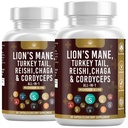 Mushroom Supplement med Lions Mane Tyrkia Tail Reishi Cordyceps Chaga Marshmallow Root - 120 Count