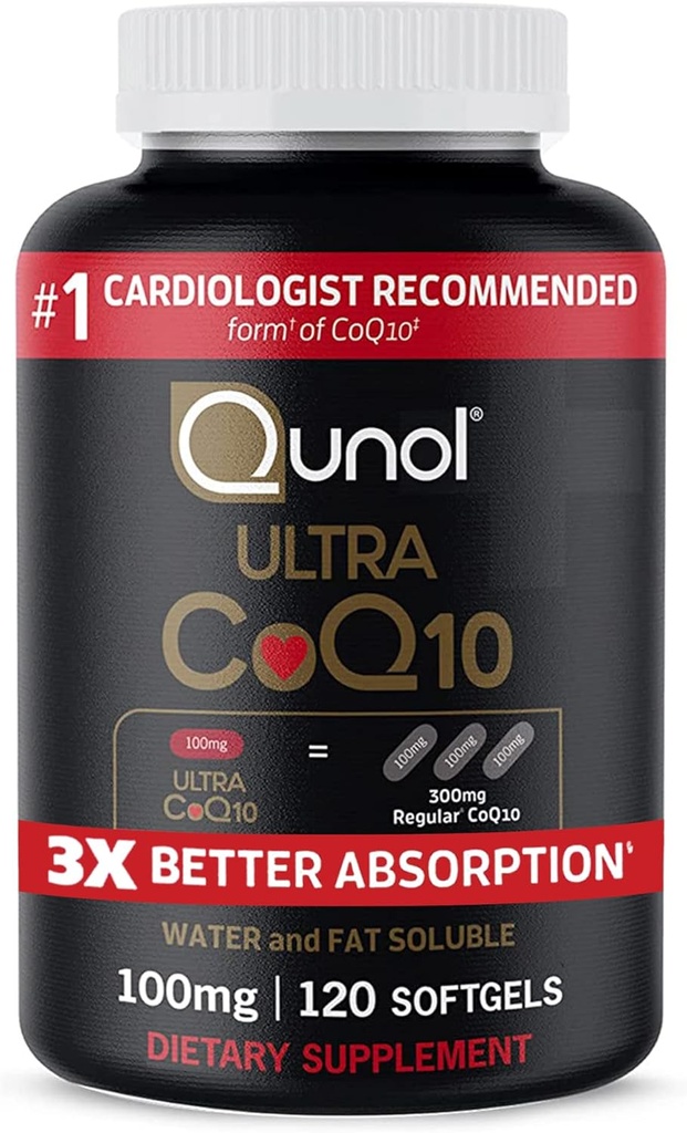 Qunol CoQ10 100mg Softgels, Qunol Ultra CoQ10 100mg, 3x bedre absorpsjon, antioksidant for hjerte helse og energi produksjon, coenzym Q10 vitaminer og kosttilskudd, 120 greve (pakke på 24)