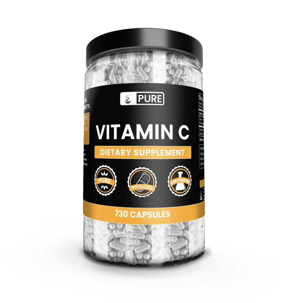 Pure Original Ingredienser C-vitamin (730 kapsler) Ingen magnesium eller Rice fyllstoffer, alltid ren, Lab verifisert