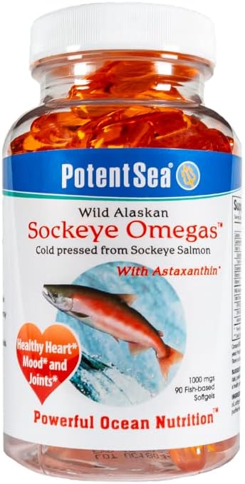 Wild Alaskan Sockeye Omegas Salmon Fish Oil Supplement, Omega-3 EPA og DHA, Easy Digestion, Cold Pressed, 90 Softgel