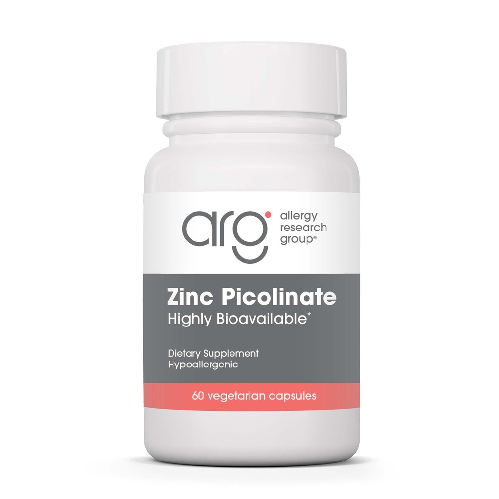 Allergi Research Group Zinc Picolinate Supplement - støtter normal helse immunrespons, svært biotilgjengelig, velforbedret, Hypoallergenic, vegetariske kapsler - 60 greve