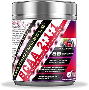 Amazing Muscle BCAA 2:1:1 Branched kjede Aminosyrer Supplement | 6000 Mg Per Serving | 60 serveringer | Wild Berry Flavor