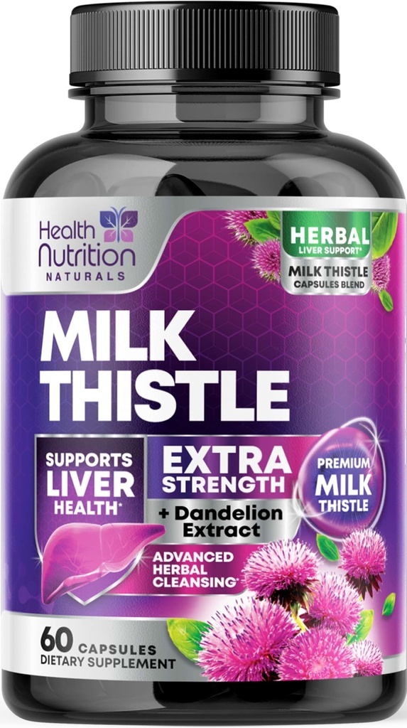 Melk Thistle Supplement med Silymarin Marianum & Dandelion Root Liver Helse Støtte - 9:1 Ekstrakt Liver Cleanse Detox & Reparasjon 1000mg Ekvivalent - Naturens Melke Thistle Supplement - 60 Kapsler
