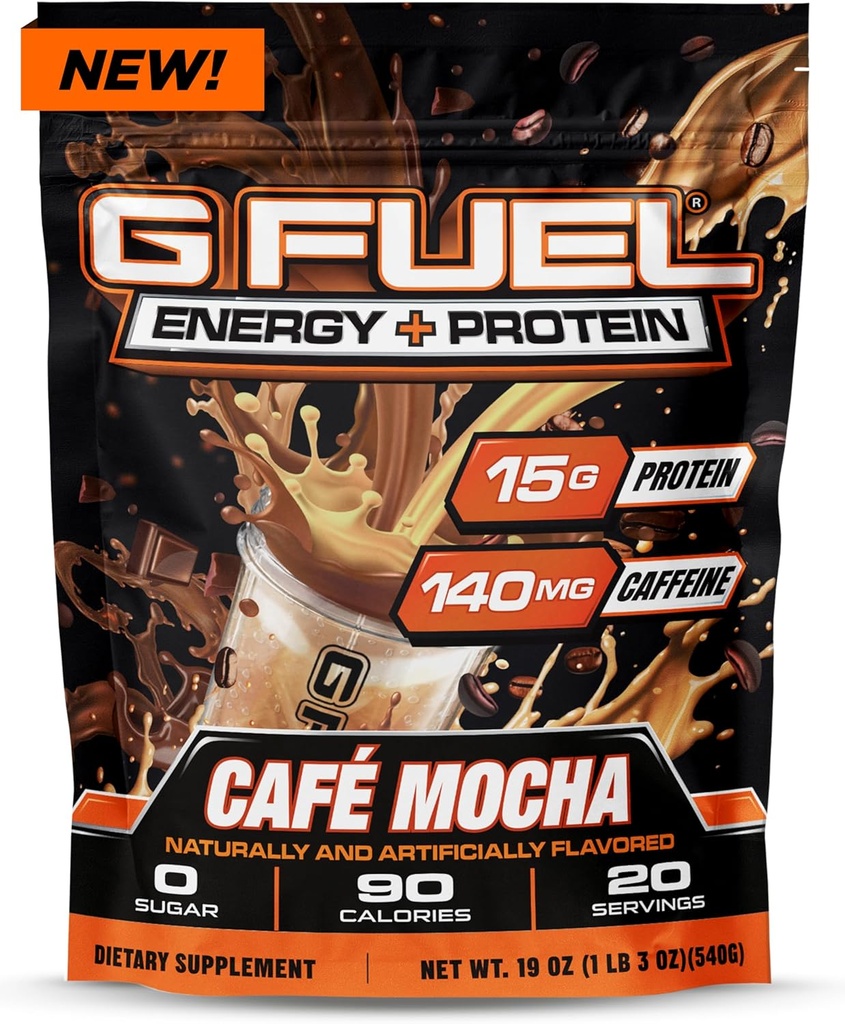 G Drivstof Protein + energi drikke pulver, pre trening koffein blanding for spill, sukker gratis fokus Amino, vitamin + antioksidanter, 19oz (Cafe mocha, 20 serveringer)