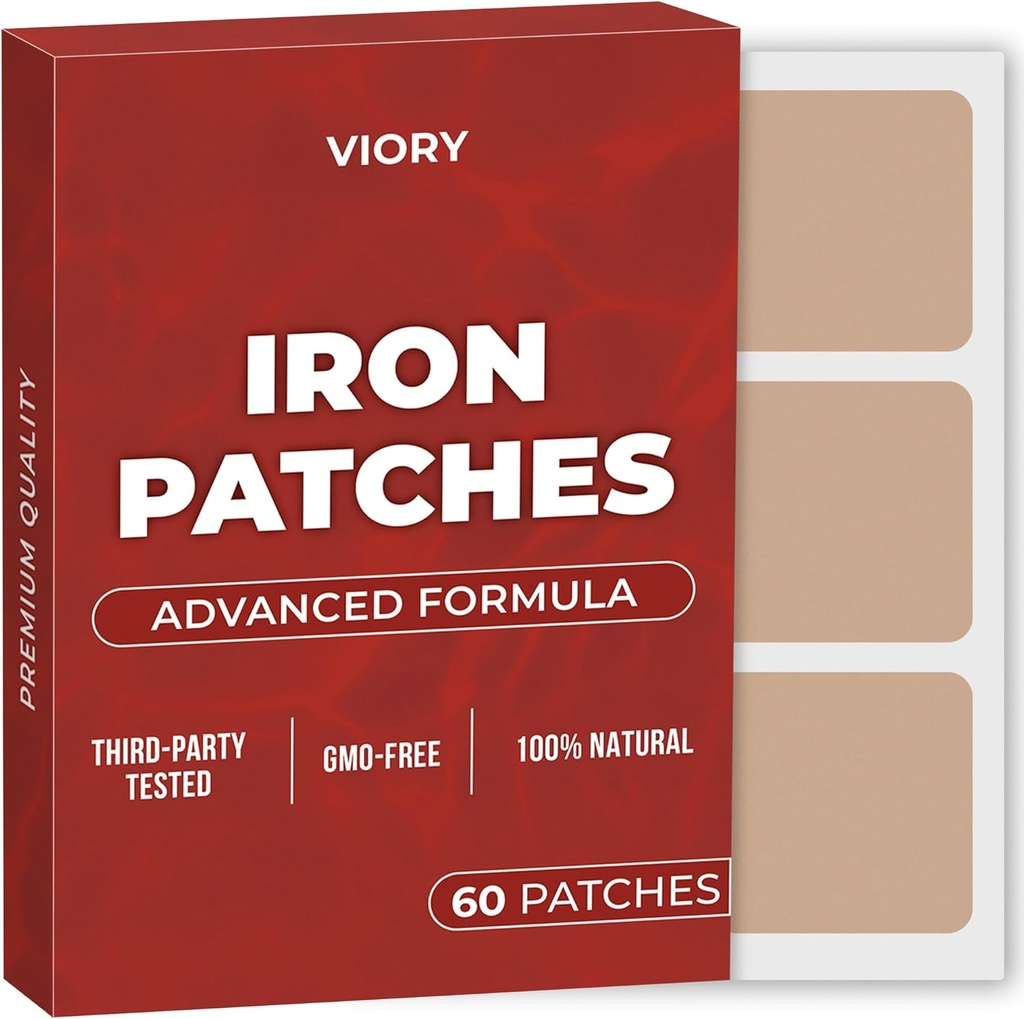 Iron Patches (pakke på 60) - 100% naturlig patch for kvinner og menn - med Biotin - Energi, fokus og kroppsstøtte - Forbedret formel