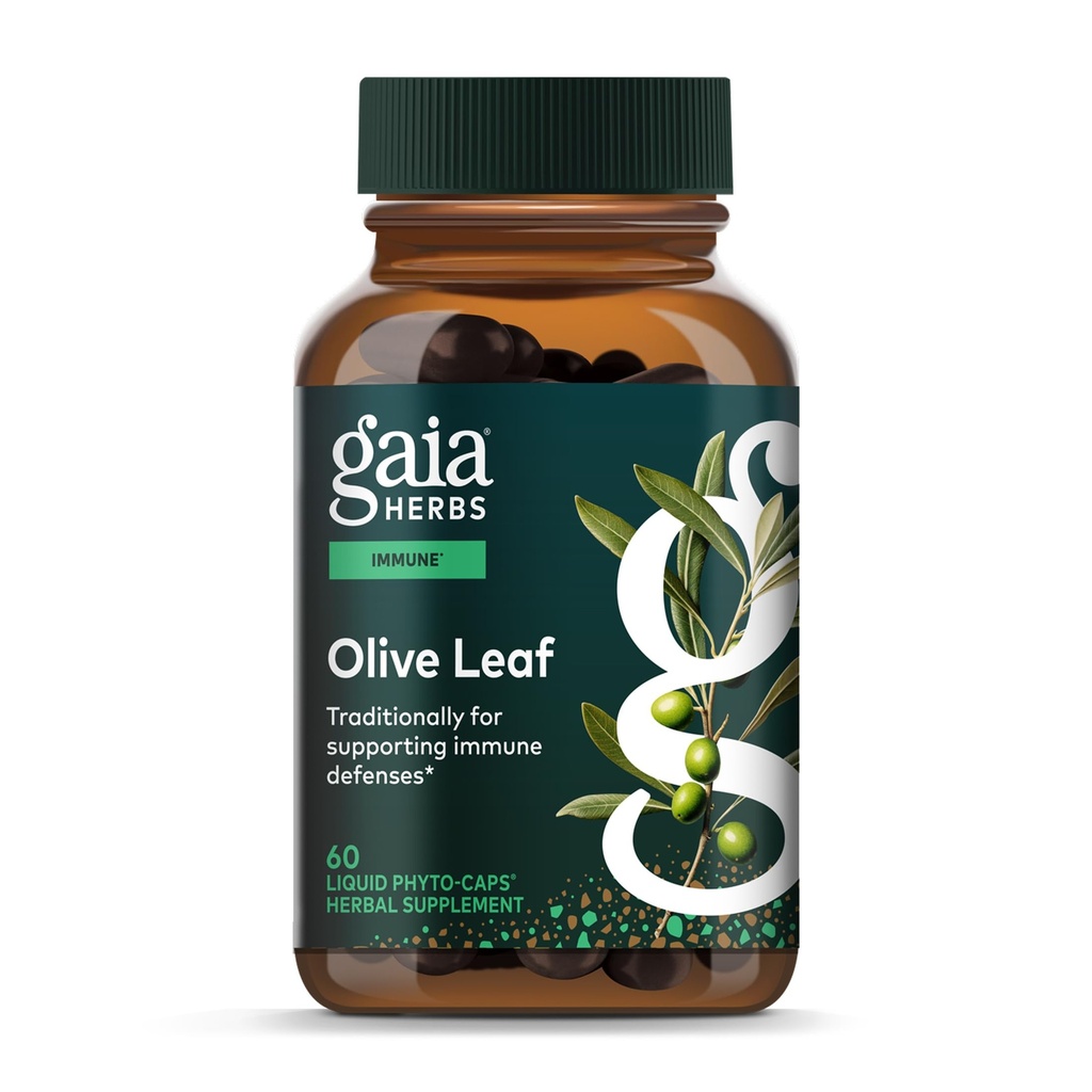 Gaia Herbs Olive Leaf - Tradisjonell immun helsestøtte - Immunsystem Supplement med Olive Leaf Extract & Oleuropein * - 60 Vegan flytende Phyto-Caps (30-dagers forsyning)
