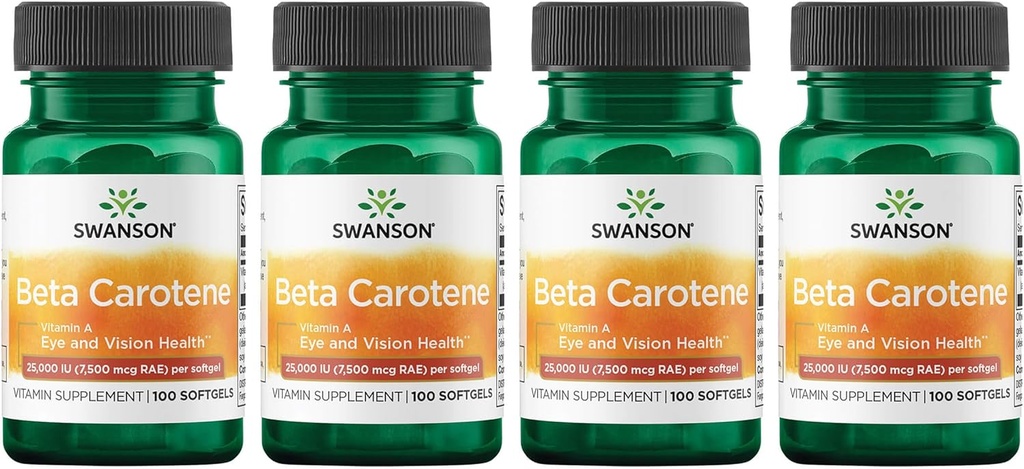 Swanson Beta-Caroten (Vitamin A) 25000 Iu (7500 mg) 100 Sgels (4 pakke)