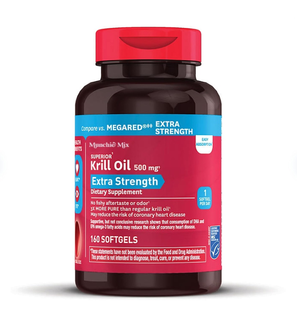 MUNCHIE MIX Ekstra sterk krillolje, 500 mg (160 ct.)