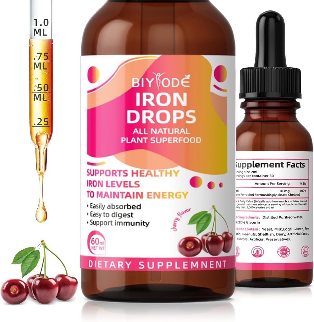 Iron Supplement for kvinner faller: flytende jern Supplement med vitamin C B12 & folicsyre gentle absorpsjon energi støtte ikke-forringende formel vegansk sukker-fri dråper