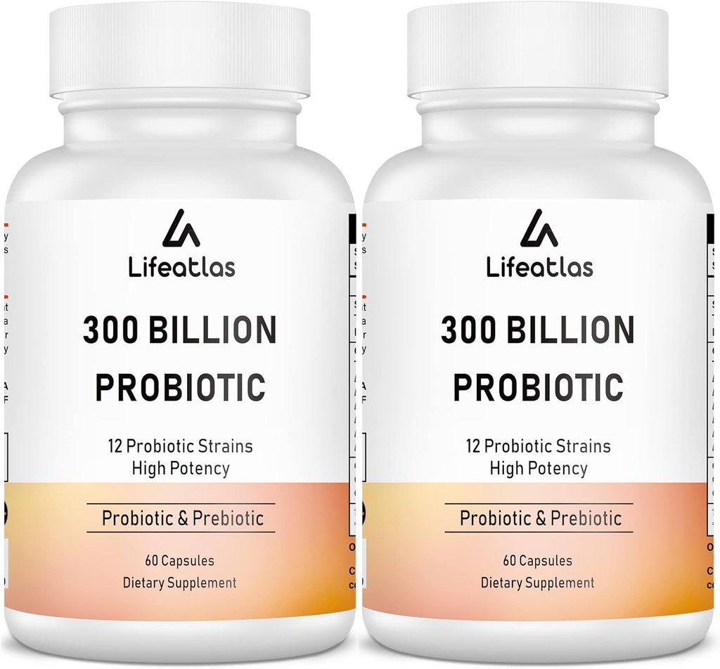 300 milliarder CFU Probiotika - Probiotika for kvinner og menn, 12 Probiotika Strains Plus Prebiotic, Max Potent for total Digestive & Gut Helse, Immunstøtte, Holdestabil - 120 kapsler