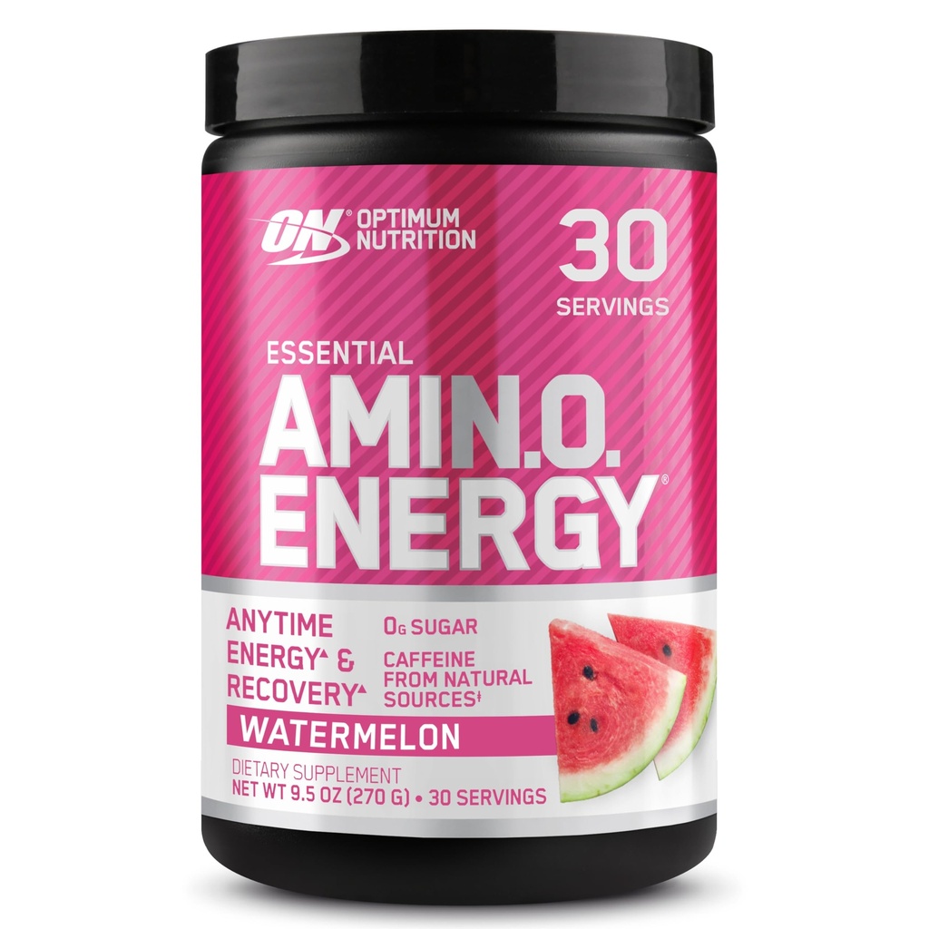 Optimum Nutrition Amino Energi - Før trening med grønn te, BCAA, Aminosyrer, Ketovennlig, Grønn Kaffeekstrakt, Energipulver - Vannmelon, 30 Servering (Packing May Vary)