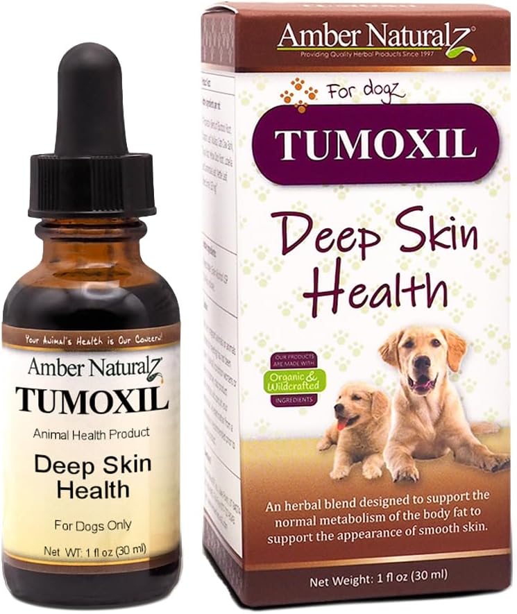 Amber NaturalZ Tumoxil dyp hud helse Herbal Supplement for hunder og valper | Canine Herbal Supplement for hud og metabolisme Støtte | 1 Fluid Ounce Glass Flaske