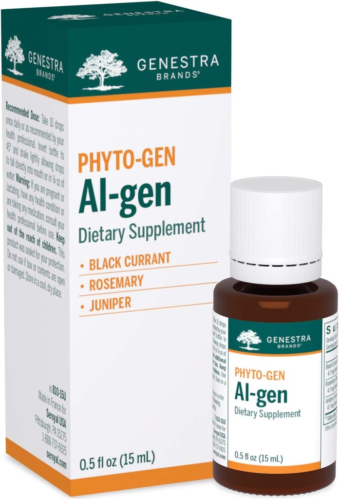Genestra merker Al-gen | Black Currant, Rosemary og Juniper Herbal Supplement | 0.5 fl oz.
