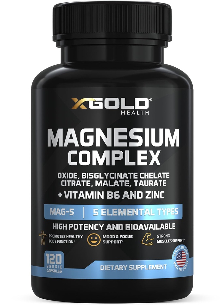 Mikronisert magnesiumkompleks Plus B6 Zink Magnesiumoksyd, Bisglykinat Chelat,Citrat, Malat | Taurat | Bones, Muskel, Energi, Immune System Høy absorpsjon - laget i USA