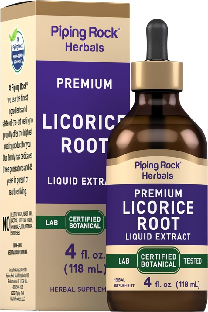 Piping Rock Licorise Root Extract Tinktur | 4 Fl Oz | Flytende urter | Vegetarisk Supplement | Alkohol Gratis | Ikke-GMO, Glutenfri
