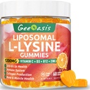 Liposomal L-lysine Gummies 1200 mg, Lysine Chewable Supplement med vitamin C, D3, B12 & sink for voksne og barn, Immun & kollagen støtte, lepper og hud helse, vegansk, naturlig frukt flavor, 60CT