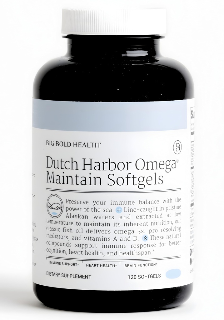 Big Bold Health Dutch Harbor Omega Vedlikehold Softgels - Premium Alaskan Cod Liver Oil (120 greve) - Utmerket Omega-3 Supplement med EPA, DHA, DPA - naturlige vitaminer A & D - MSC sertifisert