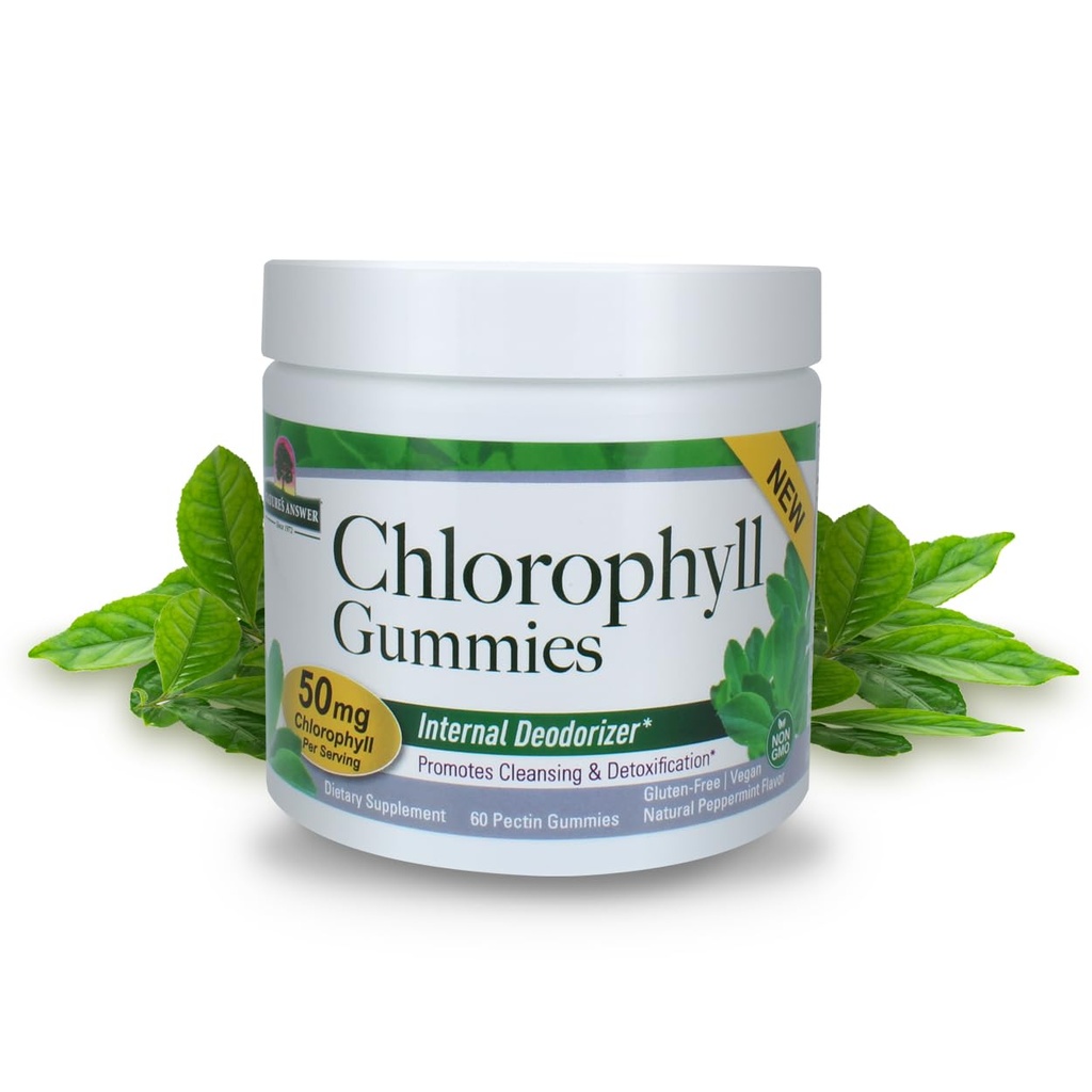 Naturens svar Klorofyll Gummies 60 greve | Naturlig intern deodorant * | Hud og hår støtte | Immunstøtte | Gelatin Gratis | Ikke GMO | G Gratis
