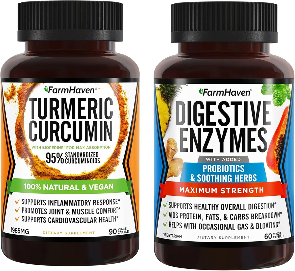 FarmHaven Turmeric Curcumin med svart pepper og digestive enzymer med 18 probiotika og urter