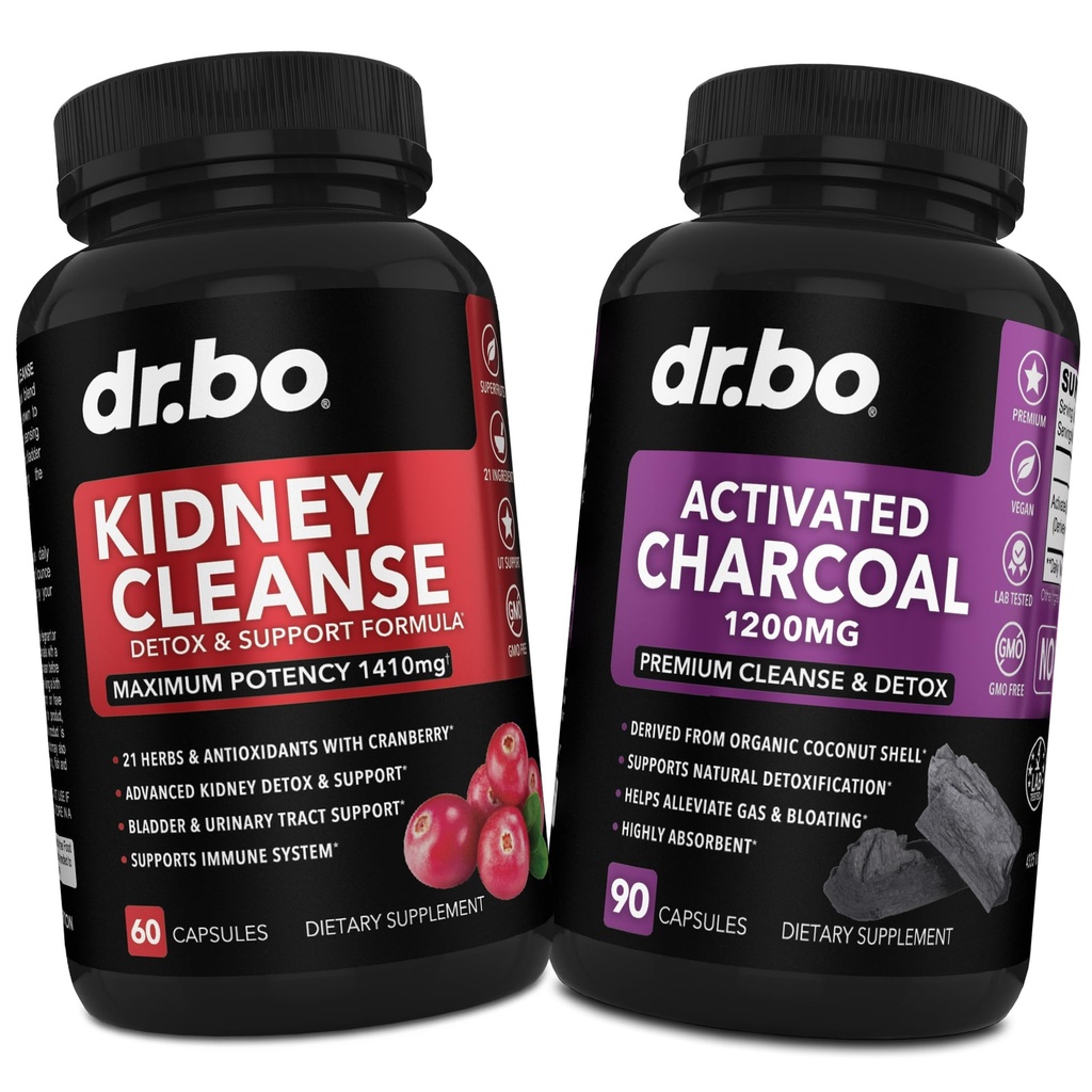 Nyre Cleanse Detox & Aktivert Charcoal - Naturlig Cranberry & Uva Ursi ekstrakt for å støtte nynner, Bladder & Urin Tract Helse - Kokos Charcoal piller for magegass og blomstring støtte