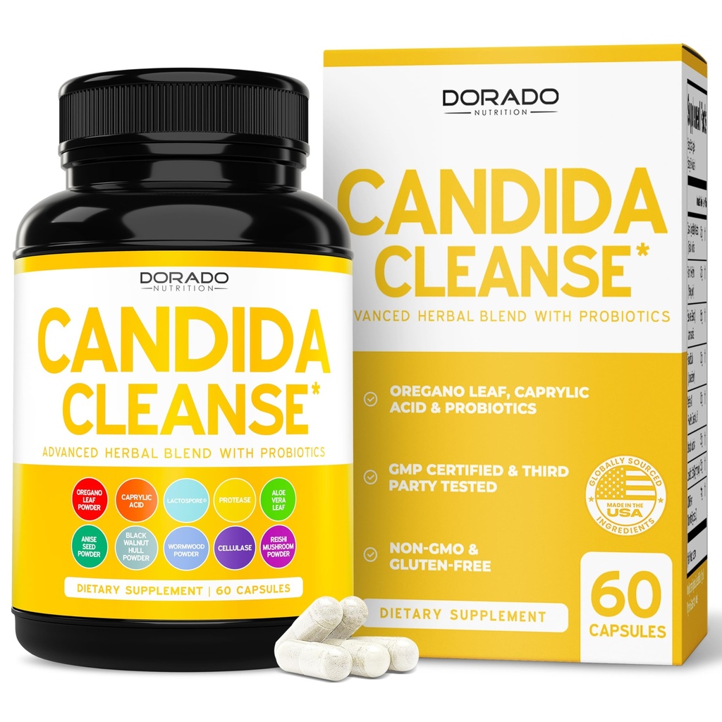 Candida Cleanse Detox (60 greve) Avansert 11-i-1 Formula for overvekstbehandling med Candida Killer Complex for menn og kvinner - tredjepart testet - laget i USA
