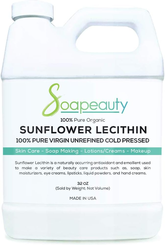 Solflower Lecithin flytende olje | Kald presset ubegrenset | USP Grade Ubleket 100% ren naturlig solflower Lecithin olje | Hudmoisturizer, Soap Making, Lotion | 32 fl oz