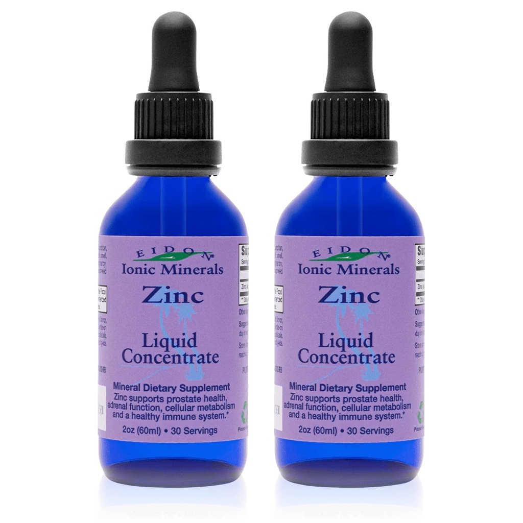 Eidon Ioniske Mineraler flytende sink konsentrat - Ionic sinksulfat Supplerende dråper for menn, kvinner, og barn, støtte immunsystem, hår og hud, lever og nyrehelse - 2 oz, 2 pakke