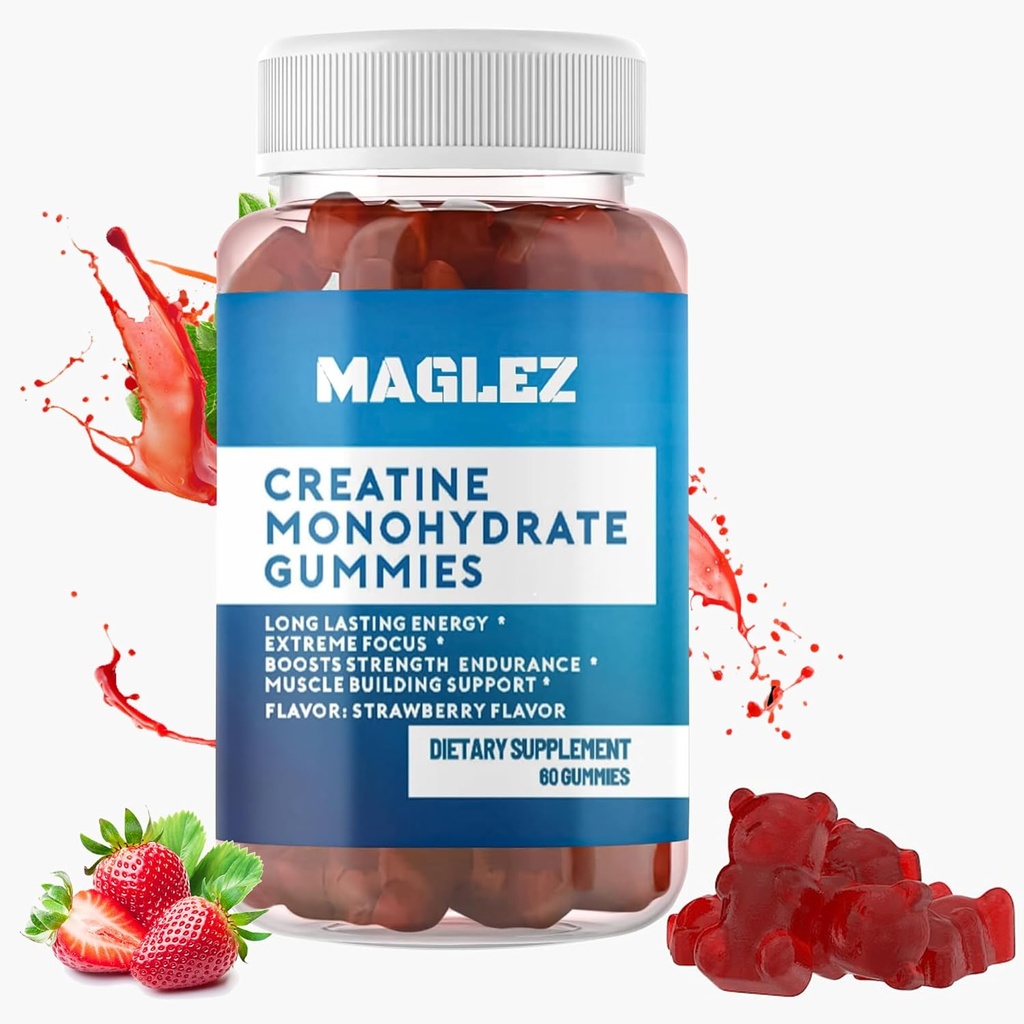Kreatin Gummies – Tastige gevinster for kvinner og menn – Vegan, Glutenfri Strawberry Creatine Gummy – 60 greve for støtte Muskelvekst og styrke