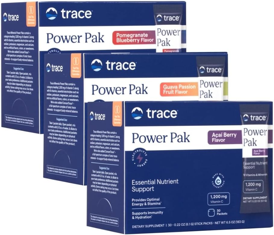 Spor Minerals Power Pak Multivitamin og Multimineral Packets - Electrolyt Support - 1200 mg vitamin C Plus 70 Acai Berry, Blueberry Pomegranate og Guava Variety - 90 Packets
